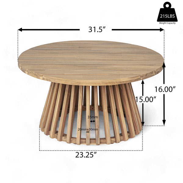 English Elm Christopher Knight Home® - Acacia Round Patio Coffee Table in Light Teak — 31.5” Durable Acacia Wood, Stylish Striped Base outdoor N770P234486T