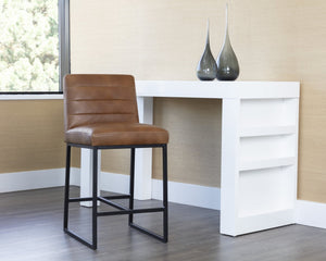 Sunpan SPYROS Counter Stool - Tobacco Tan Faux Leather, Modern Design with Steel Frame for Stylish Comfort 107763V