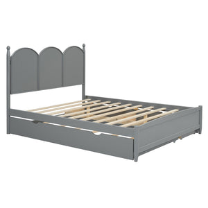 English Elm Queen Size Platform Bed With Trundle & 2 Large Drawers - Elegant Gray Storage Solution For Bedrooms N820S00025E-GIGA