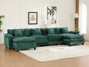 English Elm Wider Modern 3-Seat Sectional Couch In Green Chenille – Comfy, Modular, Breathable Design For Any Room W1143S00045-GIGA