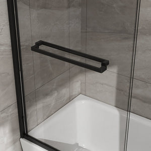 English Elm Goodyo Matte Black Framed Sliding Tub Enclosure Tempered Glass Bathtub Shower Door W1223S00045