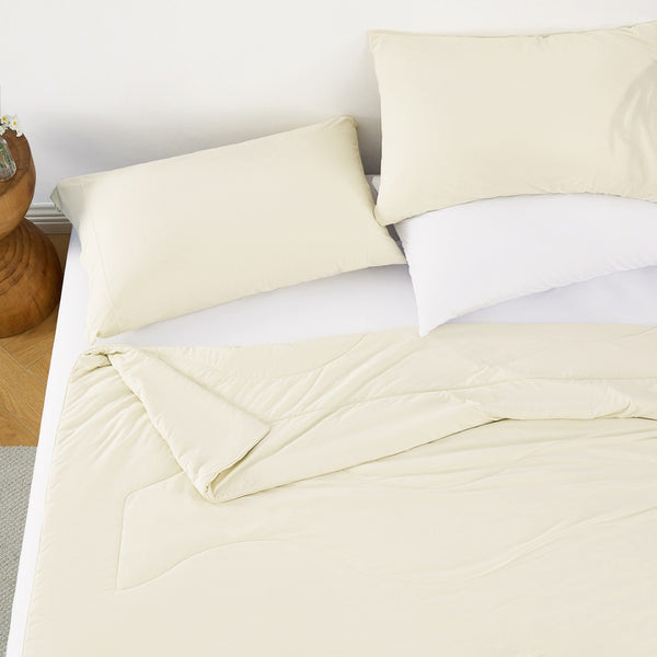 English Elm 1-piece Queen Cooling Comforter Nylon Spandex Shell Wave Quilted Breathable Lightweight Fill Ivory B035P408405