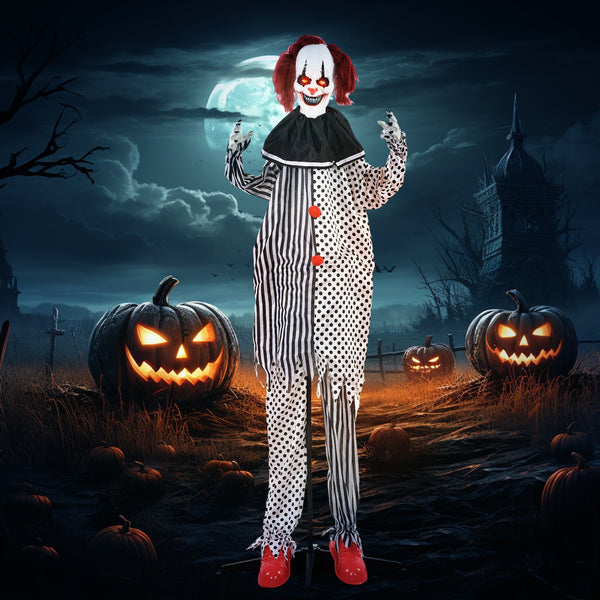 English Elm Homcom 6' Animated Circus Clown Prop - Life-Size Halloween Decoration With Motion, Sound & Light Effects W2225P229494
