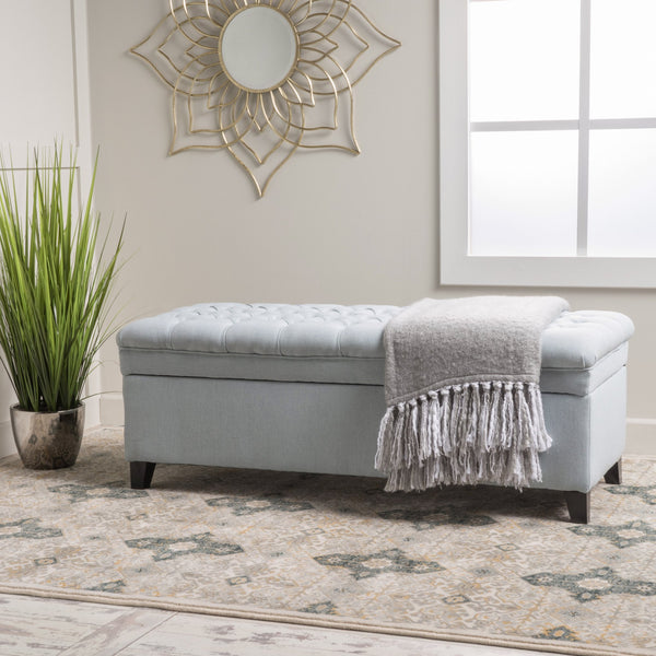 English Elm Christopher Knight Home® - Juliana Storage Ottoman - Stylish Light Blue Fabric With Hidden Storage & Extra Seating For Living Room 57741.00LSKY