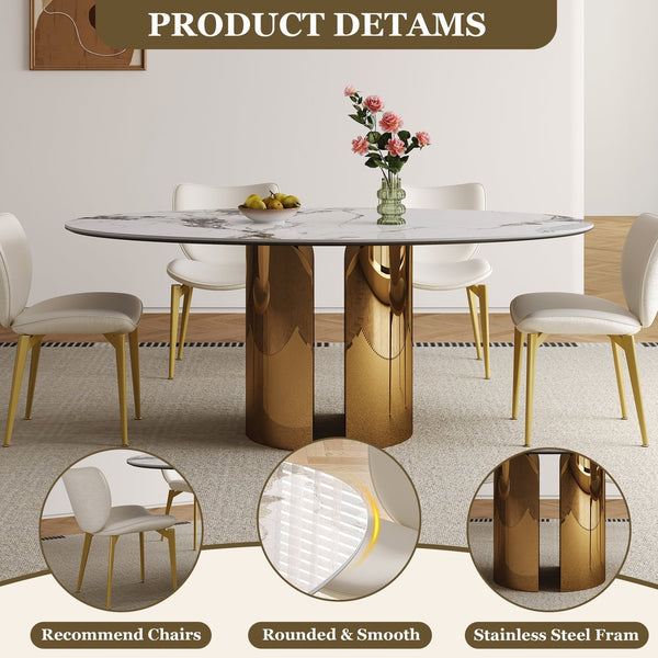 English Elm 70.9-Inch Oval Dining Table With Copper Stainless Steel Base - Elegant, Durable & Family-Friendly Design W509S00151