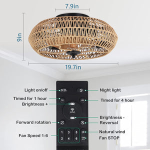 English Elm Rattan 5-Bulb Ceiling Fan Light with Remote, Dimmable LED, Reversible Quiet DC Motor, Timer Modes W2738P242331