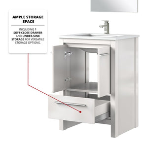 English Elm White Bath Vanity Set: 24" Compact Design With Cultured Marble Top, Brushed Nickel Faucet & Mirror B2731S02040-GIGA