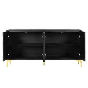 English Elm 60" Modern Handleless Sideboard Buffet Cabinet with Push-to-Open Doors, Carved Black Credenza, Adjustable Shelves, 220lb Top Load, Solid Wood MDF Storage for Living Room Entryway W2696P279985