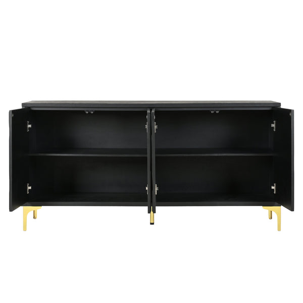 English Elm 60" Modern Handleless Sideboard Buffet Cabinet with Push-to-Open Doors, Carved Black Credenza, Adjustable Shelves, 220lb Top Load, Solid Wood MDF Storage for Living Room Entryway W2696P279985