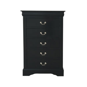 English Elm Black 5-Drawer Chest with Sleek Black Finish, Smooth Pull Handles, Ample Storage for Organized Rooms B062P209041