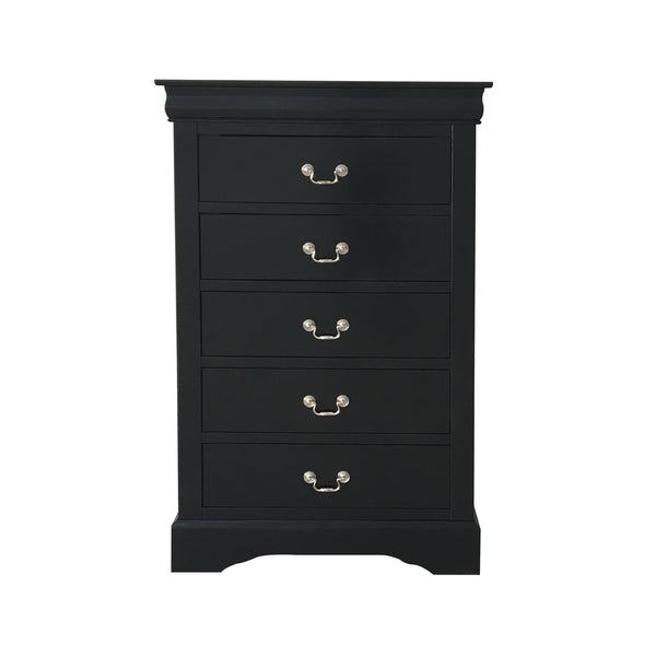 English Elm Black 5-Drawer Chest with Sleek Black Finish, Smooth Pull Handles, Ample Storage for Organized Rooms B062P209041