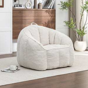 English Elm Giant Corduroy Bean Bag with Armrests Shredded Foam Lounge Chair for Living Room Beige W2200P442622