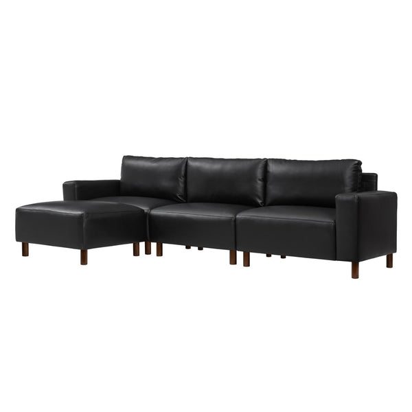 English Elm Modern Pu Leather L-shaped Sectional with Convertible Ottoman Chaise for Living Rooms Black W1097S00261