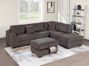 English Elm Chocolate Fur-Like Corduroy U-Shaped Sectional Sofa with Console Cup Holders and Hidden Storage Recline Chocolate 34 L x 26 W x 46 H B011S01773