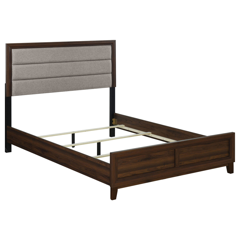 English Elm Anza Walnut Upholstered Queen Bed with Padded Headboard, Durable Laminate Finish, Scuff-Resistant Style B062S01312