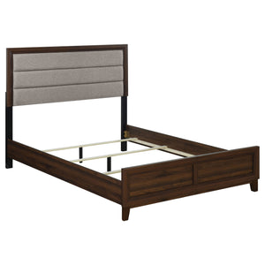 English Elm Anza Walnut Upholstered Queen Bed with Padded Headboard, Durable Laminate Finish, Scuff-Resistant Style B062S01312