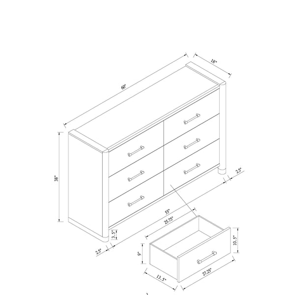 English Elm Sarai Solid Wood Chest with Spacious Drawers, Acrylic Bar Handles and Metal Detailing for Elegance Brown 63 L x 21 W x 41.4 H B201P391231