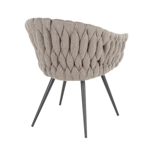 English Elm Braided Matisse Contemporary Grey Fabric Chair with Braided Upholstery, Padded Bucket Seat, Black Metal Legs B202P223437