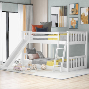 English Elm Twin Twin Bunk Bed with Convertible Slide & Reversible Ladder, Space-Saving Pine Frame for Kids Rooms White GX000213AAK-1