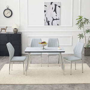 English Elm Table and Chair Set Marble Glass Top with Gray Pu Seating for Modern Dining W1151S04647