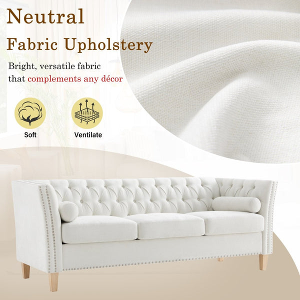 English Elm Elegant Tufted Three Seat Sofa with Nailhead Trim and Solid Wood Legs for Living Room N760P406296A