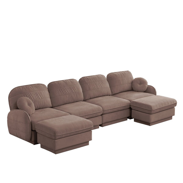 English Elm 137" Oversized U-shaped Chenille Sectional with Ottoman Quilted Cushions for Spacious Living Rose Dust W714S01782