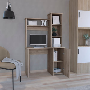 English Elm Carson Grey Computer Desk with Hutch, 25.8" Work Surface, Single Door Cabinet & 3-Tier Shelves B070P188878