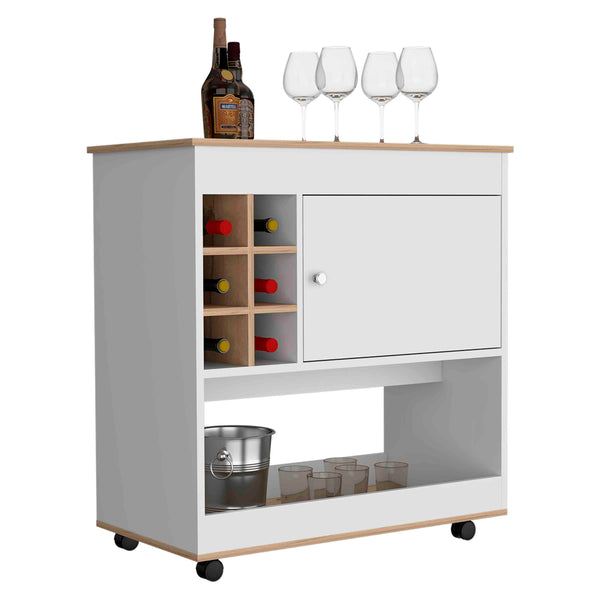 English Elm Lotus sleek bar cart with six bottle cubbies, enclosed cabinet and smooth caster mobility for entertaining Multicolor 40 L x 23 W x 7 H B097133069