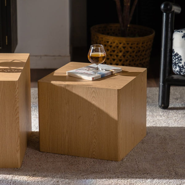 English Elm Set of 2 Cube Nesting Tables Mdf Wood Grain Finish Compact Modern Living Room Accent W3158P395510