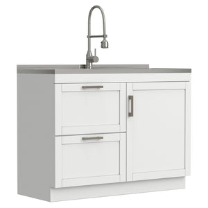 English Elm Hennessy Shaker Cabinet Utility Sink Stainless Steel Basin Laundry Room Setup B136P427219