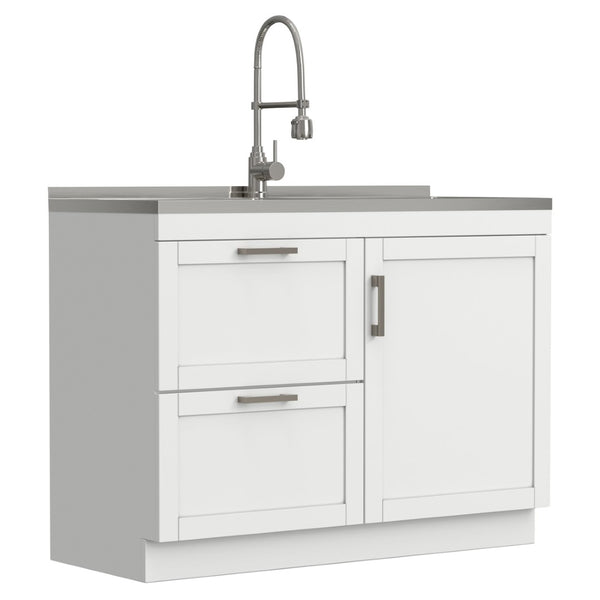 English Elm Hennessy Shaker Cabinet Utility Sink Stainless Steel Basin Laundry Room Setup B136P427219