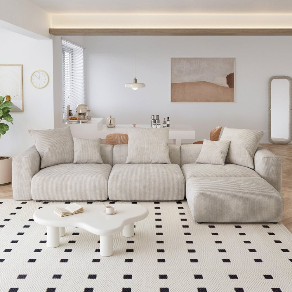 English Elm Pixel Modern Modular Sofa - Versatile L-Shaped 4-Seater In Cozy Corduroy, Perfect For Families! B341S00023-GIGA