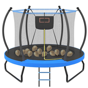 English Elm 10ft Steel Backyard Trampoline with Basketball Hoop Safety Net Padded Poles Ladder N739P307895C