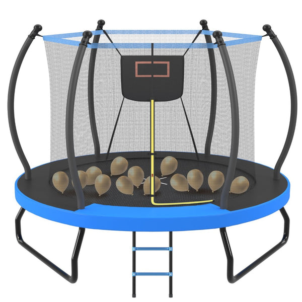 English Elm 10ft Steel Backyard Trampoline with Basketball Hoop Safety Net Padded Poles Ladder N739P307895C