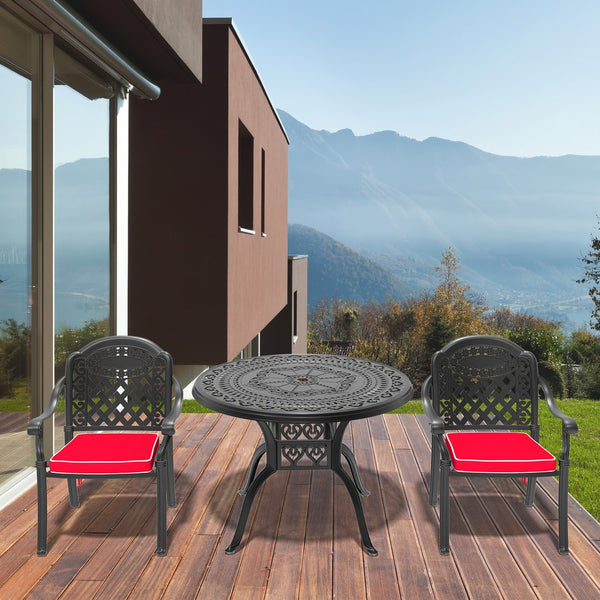 English Elm 3-Piece Black Cast Aluminum Patio Set With Red Cushions - Durable, Compact, And Weather-Resistant! W1710S00063