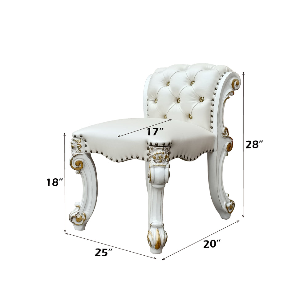 English Elm Vendome Elegant Beige Faux Leather Vanity Stool with Button Tufting, Nailhead Trim & Scrolled Legs B2726P377361