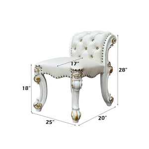 English Elm Vendome Elegant Beige Faux Leather Vanity Stool with Button Tufting, Nailhead Trim & Scrolled Legs B2726P377361
