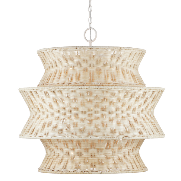 Phebe Chandelier - Elegant Coastal Design with Bleached Wicker Shade and Vanilla Finish for Homes