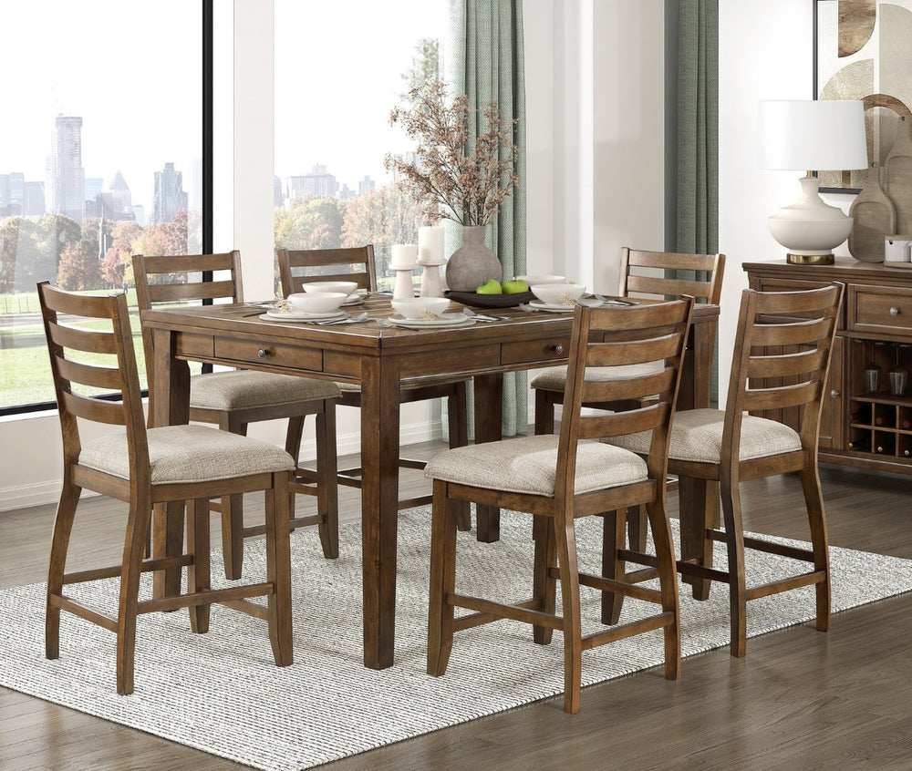 English Elm Traditional Cherry Finish Counter Height Dining Set Seats Six with Storage Drawers B011S02490