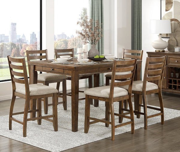 English Elm Traditional Cherry Finish Counter Height Dining Set Seats Six with Storage Drawers B011S02490