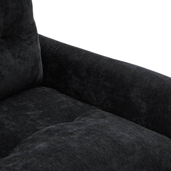 English Elm UNITED Swivel Barrel Chair with Chenille Upholstery, 360° Smooth Rotation, Padded Arm Comfort and Side Pockets for Living Room Relaxation Black W1568P290088