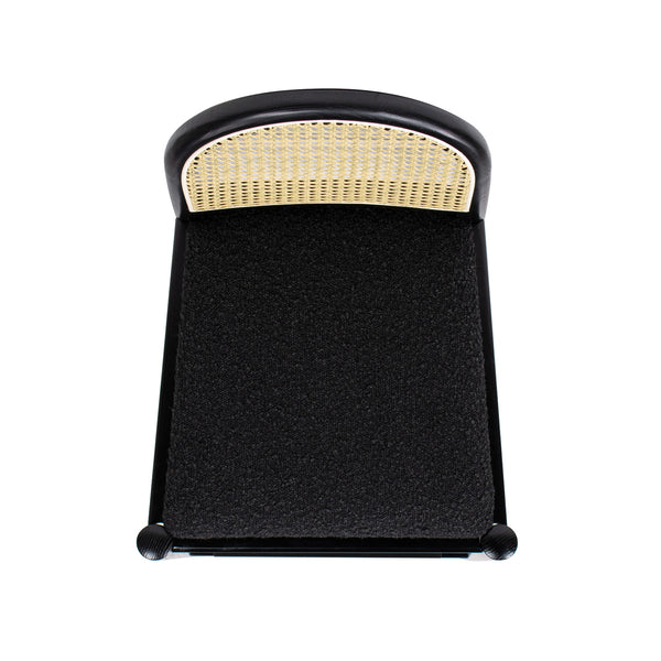 English Elm Jennifer Taylor Home - Panama 30.5" Curved Back Cane Rattan Bar Stool with Oak Frame, Boucle Upholstery & Brass Footrest Black B2719P238386