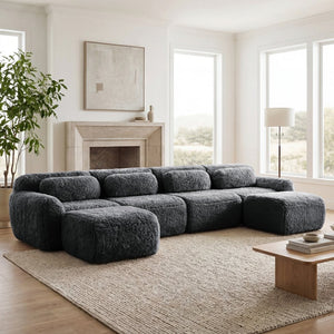 English Elm U-shaped Modular Sectional Sofa with Plush Fabric and High Resilience Foam for Living Rooms Dark Grey W714S01555