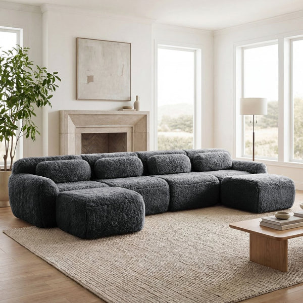 English Elm U-shaped Modular Sectional Sofa with Plush Fabric and High Resilience Foam for Living Rooms Dark Grey W714S01555