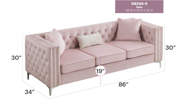 English Elm Paige Velvet Tufted Sofa with Faux Diamond Buttons — Modern Plush Seating, Stylish Comfort for Living Rooms Pink 33.5 L x 25.2 W x 21.3 H B078S00087