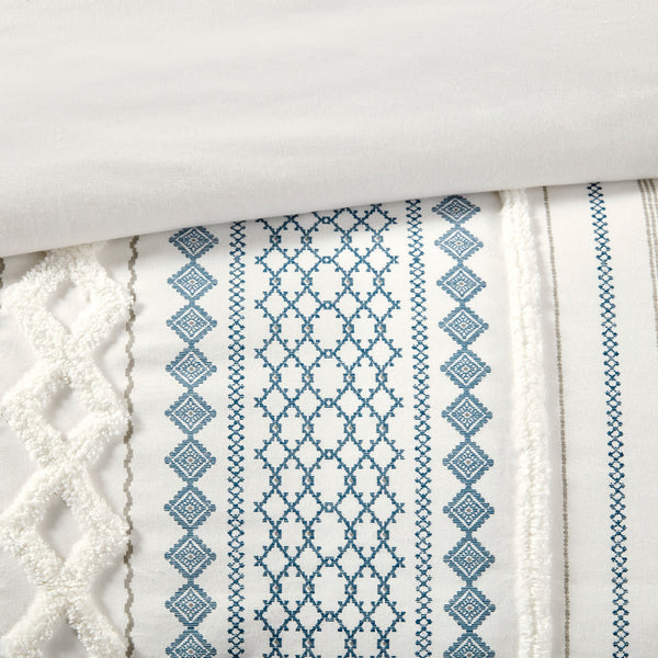 English Elm King/Cal Imani Cotton Chenille Duvet Cover Set - Geometric Tufted Print, OEKO-TEX, Button Closure B03596510