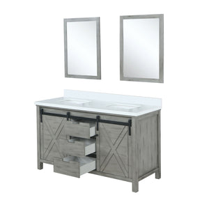 English Elm Ash Grey Double Bath Vanity 60" W x 22" D with Cultured Marble Top, Soft-Close Drawers & Mirrors B2731S00902