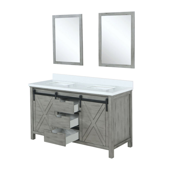 English Elm Ash Grey Double Bath Vanity 60" W x 22" D with Cultured Marble Top, Soft-Close Drawers & Mirrors B2731S00902