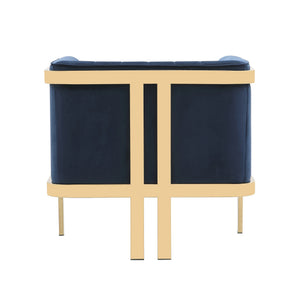 English Elm Paramount Velvet Lounge Chair with Polished Brass Stainless Steel Frame, Plush High-Density Comfort Dark Blue B365P397997