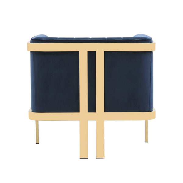 English Elm Paramount Velvet Lounge Chair with Polished Brass Stainless Steel Frame, Plush High-Density Comfort Dark Blue B365P397997